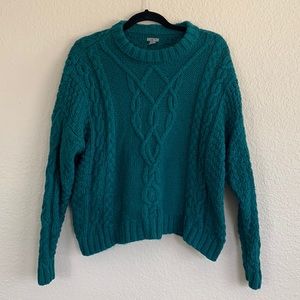 Green Cable-knit Mock Neck  Sweater